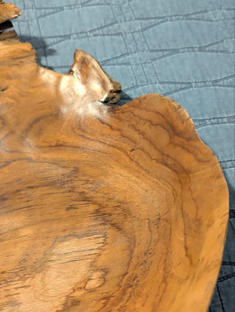 Live Edge Teak Wood Bowl - Warm Honey Brown - Picture 3 of 10